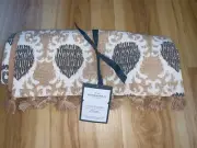 Treshold Cotton Scarf Table Runner Boho Beige White Brown w/tassels 14”x72” NWT