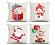 P134 4PCS 45*45cm Christmas Cartoon Snowman Pattern Pillow Case Holiday Home Decoration Cover Sofa Cushion Cover Bedroom Pillow Case
