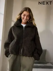 Khaki Borg Full Zip Jacket (E35859) | $41