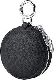 [LeeQinersw] Mini PU Leather Zipper Storage Bag Lipstick Case Change Purse for Travel Men Women, Black
