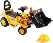 Keezi Kids Ride On Car, 30kg Capacity Bulldozer Bumper Cars Tractor Digger Excavator Toy Sandpit Toys Kid Pretend Play Outdoor Beach Backyard Baby Plays, With Safety Helmet Storage Compartment Yellow.