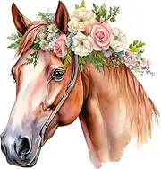 Fabric Panel 8"x8" Floral Horse 100% Cotton Quilting Panel Square AM1522