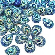 [succi shan] (Blue) - Sparkly Buttons Drop AB Colour Sew On Crafts Rhinestones Flatback Beads Sewing for Costume Wedding Dress Decorations 18x25mm 50pcs (Blue)