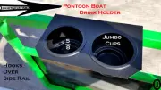 Pontoon Boat 2 Jumbo Cup Drink Holder Black Textured ABS Plastic Fits 1 1/4 Rail