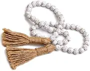 Wood Bead Garland 39 Inch Rustic & Rural White Bead Garland with Tassel on Both Ends Wooden Decor for Vase, Shelf, Photo