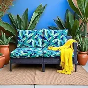 Outdoor Slip Covers | Navy Green Banana Leaf Print| Compatible with IKEA Duvholmen Cushions | Includes 2 Duvholmen Pillow Covers and 2 Duvholmen Seat Covers - Set of 4