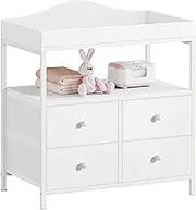 BOLUO White Changing Table Dresser with Drawers Fabric, Baby Dresser with Changing Table Top Diaper Changing Station with Storage Shelf for Nursery Modern