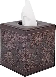 Stylish PU Leather Tissue Box Holder, Square Napkin Holder Pumping Paper Case Dispenser, Facial Tissue Box (Reddish Brown, One Size)