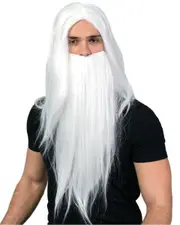 White Long Wizard Beard Costume Wig