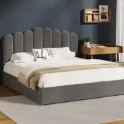 Oikiture Bed Frame King Size Gas Lift Bed Base With Storage Velvet KLON