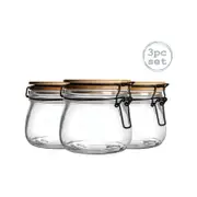 Argon Tableware 3 Piece Storage Jar with Wooden Lid Set - Round - 500ml