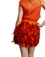 Sass & Bide Feather Silk Lace Orange Mini Dress Set Womens Designer XS S 6 8 NWT