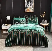 Artistic Quilt/Doona/Duvet Cover Set (Queen/King/Super King Size Bed) (King, Green Stripes)