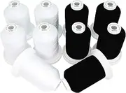 [New brothread] 5 White+5 Black Colors Multi-Purpose 100% Mercerized Cotton Threads 30WT(50S/3) 600M(660Y) Each Spool for Quilting, Sewing and Embroidery