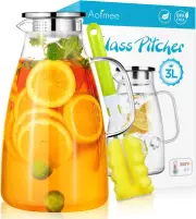Water Pitcher 100Oz Glass Pitcher with Lid, Iced Tea Pitcher Stainless Steel Lid