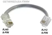 RJ45 8P6C 8-PIN to RJ12 6P6C 6-PIN Phone, Network Cable Adapter 12 inches