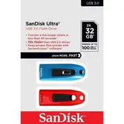 SanDisk 32GB Ultra USB 3.0 Flash Drive CZ48 USB3.0 Dual Pack Blue Red stylish sleek design
