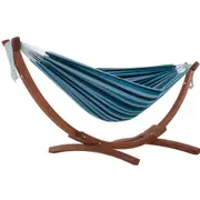 Double Cotton Hammock with Solid Pine Stand (260cm) - Blue Lagoon