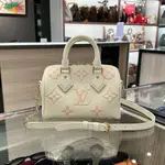 二手正品 LV M46875 SPEEDY 20 白色拼粉紅色壓紋牛皮波士頓包 手提包 肩背包 斜挎包