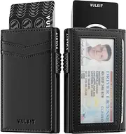 [VULKIT] Men's Wallet with ID Window Premium Leather Wallets RFID Blocking Minimalist Wallet Pop Up Card Holder Magnetic Closure