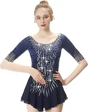 [Zagitova] Figure Skating Dress for Girls, Rhinestones Ice Skating Competition Costumes for Women, Gymnastics Jumpsuit