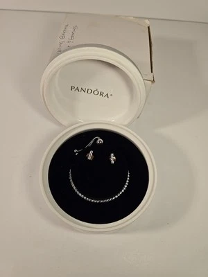 PANDORA Gift set Stud EARRINGs Sparkling bracelet with ceramic jewelry box
