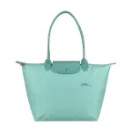 【LONGCHAMP】LONGCHAMP LE PLIAGE GREEN刺繡人馬LOGO再生尼龍拉鍊肩背包(大/珊瑚藍)