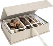 Hiwhy Photo Storage Box 8x10, Linen Memory Photo Box Perfect to Store Your Photo, Pictures, Certificates, Scrapbooking Supplies, Keepsakes and Jewelry Beige