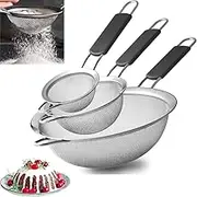 iDopick Fine Mesh Strainers Set of 3,Stainless Steel Strainers Wire Sieve Sifter with Insulated Handle Strainers for Kitchen Gadgets Tools Baking Tools Colander, Food Preparation, Flour Sifter, Rice