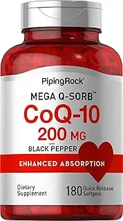 Absorbable CoQ10 200 mg | 180 Quick Release Softgels | Non-GMO, Gluten Free | by Piping Rock