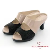 在飛比找momo購物網優惠-【CUMAR】優雅化身鏤空感鑽飾尖頭粗跟魚口粗跟涼鞋(杏色)