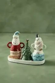 New Anthropologie BIRDCANFOX Joyeux Noel Salt & Pepper Shakers Snowman Santa