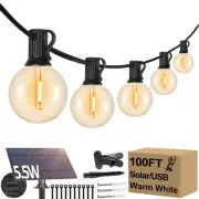 100FT G40 Solar String Lights, Globe Outdoor String Lights with 52 E12 Waterp...