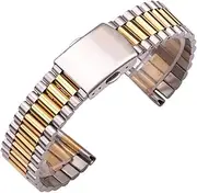 [Generic] Stainless Steel Clock Women Silver Gold Watchbands 12Mm 14Mm 16Mm 18Mm 20Mm Metal Watch Strap Double Clasp Steel Watch Band /18Mm/Silver
