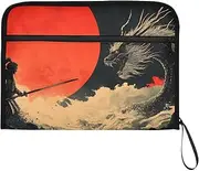 YMXFXP Dragon Samurai Waves Expandable Filing Folder, 13-Pocket Funny Cute Design with Sticky Labels, A4 Letter Size Document Organizer for Office, School, Boys, Girls