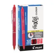 Pilot FriXion Ball Clicker Erasable Retractable Gel Pens, Pack of 12, Fine Poi