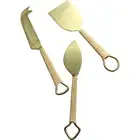 3pc Mix Stainless Steel/Rattan Cheese Knife/Knives Slicer Cutlery Utensil Set