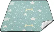 Mint Green Star Bow Waterproof Picnic Table Water-Resistant Hiking Park Blankets Waterproof Foldable for Women 30s Couples Gift cobija para el parque