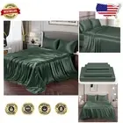Sumptuous Forest Green Satin Sheets - King Size, 4-Piece Bed Set for Comfort