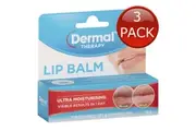 3 x DERMAL THERAPY LIP BALM ULTRA MOISTURISING HYDRATE DRY AND CHAPPED LIPS 10g