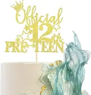 Confetti! 1pc Golden Official Pre-teen 12 Cake Topper Glitter Happy 12th Birthday Cake Pick Cheers to 12 Years Old Cake Decorations for Teen 12th Birthday Party Supplies (Gold)