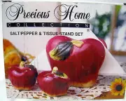 New Red Apple Tissue / Napkin Holder & Salt Pepper Shaker Set Apples Shakers