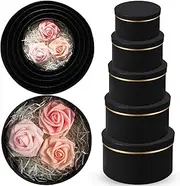 Harloon 5 Pcs Large Round Gift Boxes with Lids Flower Box Round Box Cardboard Floral Boxes for Arrangements Assorted Size Nesting Gift Boxes for Present Birthday Bridesmaid Wedding Party Favor (Black)