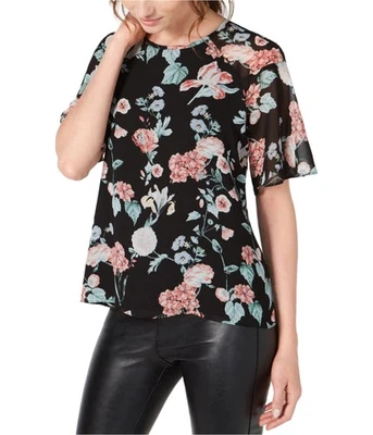Vince Camuto Womens Chiffon Pullover Blouse, Black, XX-Small