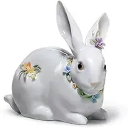 [LLADRÓ] Attentive Bunny with Flowers Figurine. Porcelain Figure Figure.