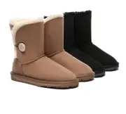 UGG EVERAU® UGG Boots Double Faced Sheepskin Wool Short Button - Chestnut / AU Ladies 12 / AU Men 10 / EU 43