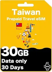 Taiwan Prepaid Travel eSIM - High-Speed Data for 30 Days, Unlimited Data at 128kbps, Data-Only (30GB (30 Days))