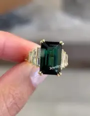 Valentine Gift Emerald Cut Green & White Moissanite Men's Step Ring 925 Silver
