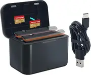 Charger for Insta360 X4 Camera Battery Fast Charging Hub with 2 Channel Fast Charging Station with Misro SD Card Slots and USB Type-C Cable (Batteries Not Included)