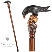 Black Crow & Skull Wooden Walking Cane Stick Goth style gravestone